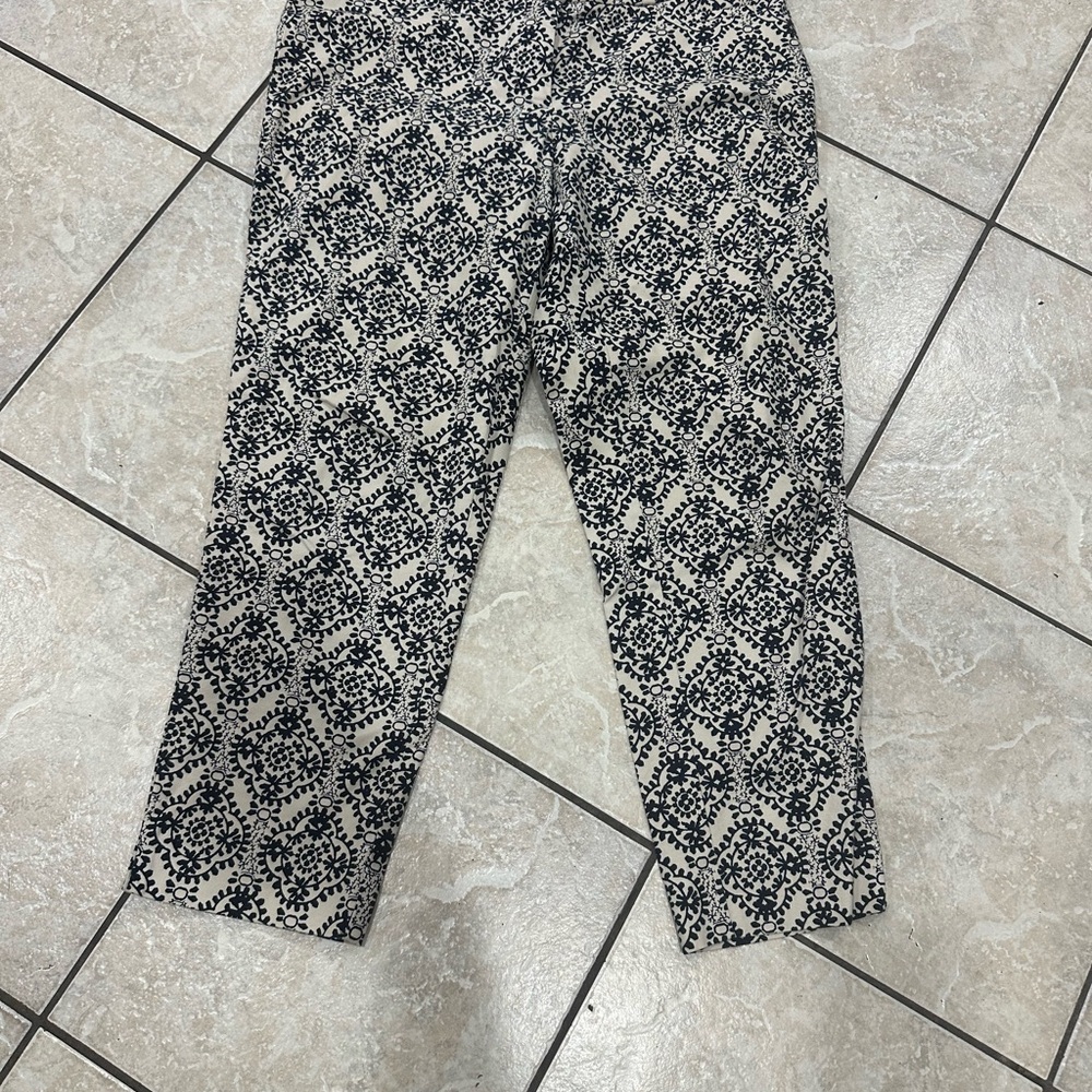 Navy and Cream Printed Cropped Pants